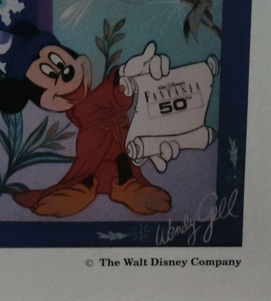 Disney Fantasia 50th Anniversary Framed Poster Wendy Gell Artwork 24"x24" Rare - Image 3 of 3