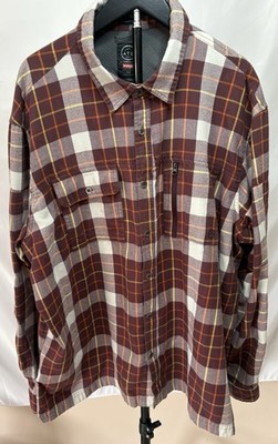 Wrangler ATG Men's outdoor Sz XXL Brown Plaid Flannel Shirt w/ zipper pocket 