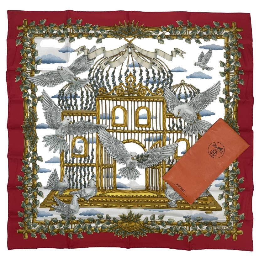 Hermes Carre 90 Envol Silk Scarf Red, 90x90cm, Used