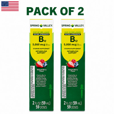 2 Pack Spring Valley Vitamin B12 Liquid 5000mcg Berry 2oz