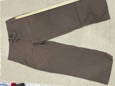 Calvin Klein Jeans Women's Brown Linen Wide-Leg Pants Tie Closure Pockets