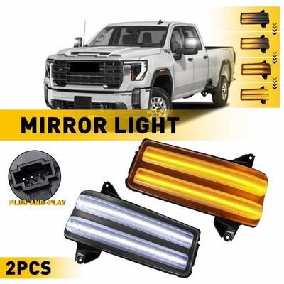 LED Switchback Tow Signal Mirror Light For 20+ Chevy Silverado Sierra GMC Clear