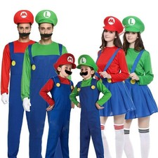 Kids Adult Mens Boys Girls Women Super Mario Luigi Bros Cosplay Costume Outfit