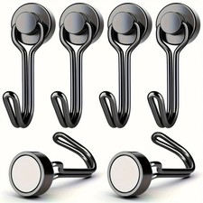 6-Pack Heavy Duty Magnetic Hooks 33Lbs Swivel Neodymium Hooks for Kitchen Office