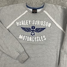 Harley-Davidson Sweatshirt Men XL Gray Piston Wings Biker Vintage Embroidered