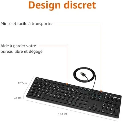 Clavier USB Filaire Français Noir Mat Discret Compact Imperméable repose poignet - Photo 1/4