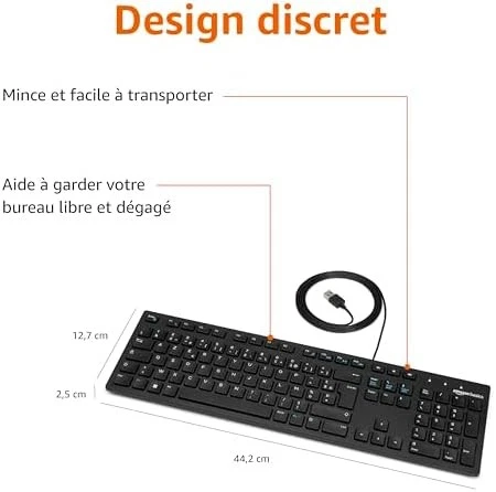 Clavier USB Filaire Français Noir Mat Discret Compact Imperméable repose poignet - Photo 1/4