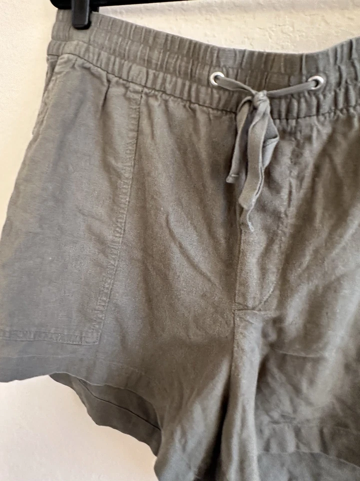 Pantalones Cortos Vintage Gap XL Verde Utilitario Cordón Cintura Mezcla de Lino Foto 4 de 4