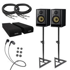 KRK Rokit RP5G5 5" Powered Studio Monitors Pair  Stands  XLR/TRS Cable Pack