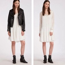 All Saints Woman Off-White Babydoll Flowy Sheer A-Line Tier Dress MEDIUM Boho