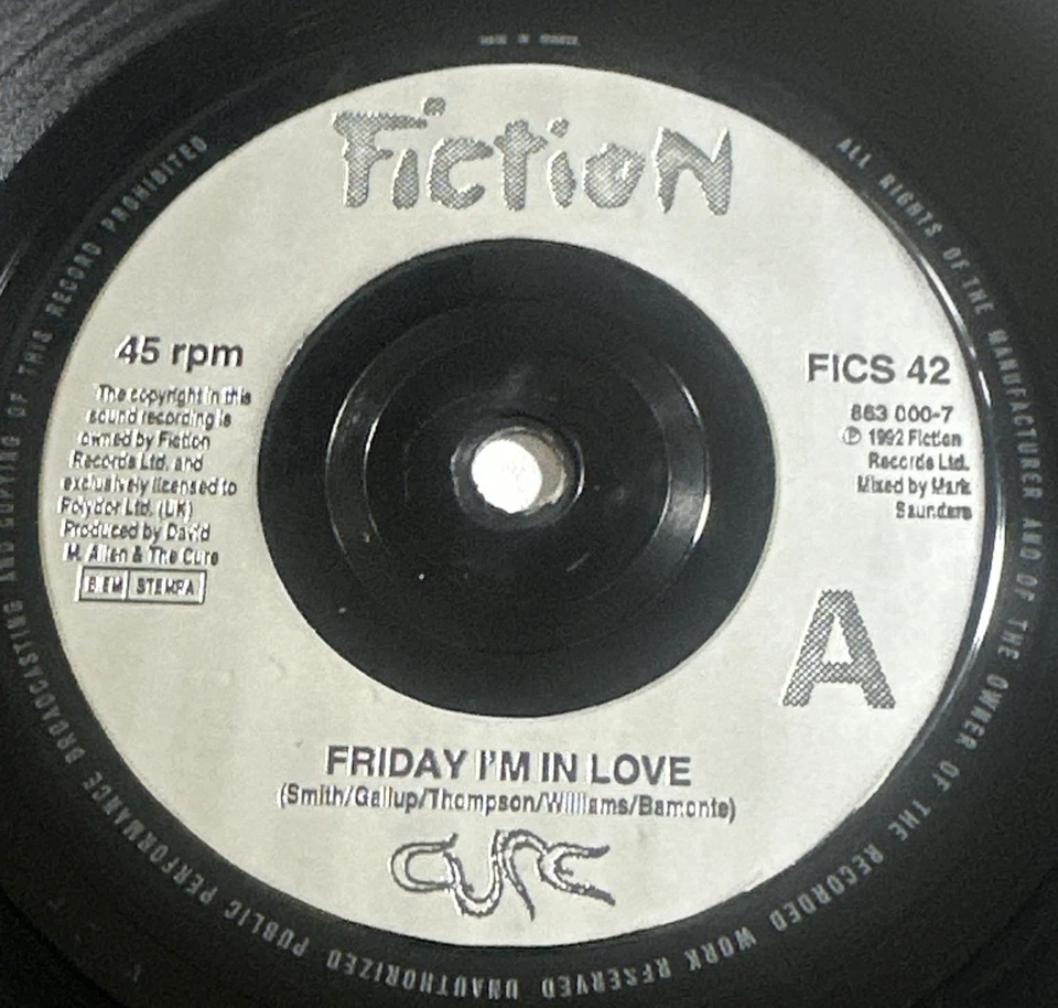 The Cure Friday I'm In Love 1992 Single Fiction Records 7” Single EX / VG+ - Image 4 of 4