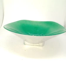Mid-century Modern Green Enamel with Silver Casing freeform Bowl Sweden 8 in