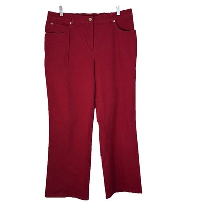 St John Sport Womens 12 Red Jeans Wide Legs  5 Pocket High Rise