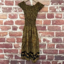 Just Love Dress Womens M Tan Black Cheetah Safari Animal Print Stretchy Sundress