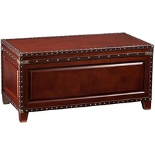Amherst trunk coffee table with faux leather & nailhead trim, dark che