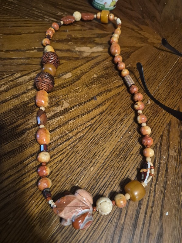 Artisan Polychrome Jasper Carved Frog Pendant Necklace Banded Agate Trade Bead