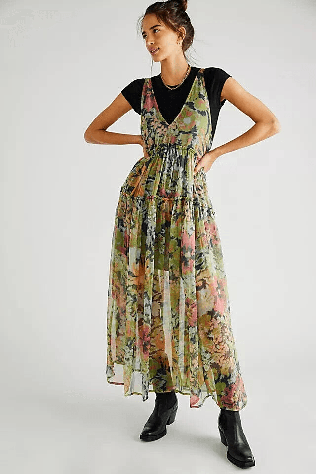 Free People Julianna Maxi Dress Green Misty Combo Large L NEW | eBay