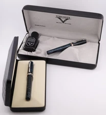 Lot of 2x Visconti Wall Street Rollerball & Fountain Pen 14k 585 M Nib (Blue)