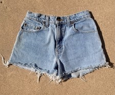 Vintage Levi s 550 High Rise Cutoff Denim Shorts Distressed Hem, Size 7