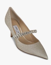Jimmy Choo Bing 65MM Embellished Glitter Pumps Platinum Ice EU 36.5 / US 6.5