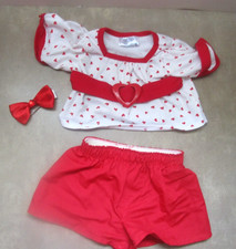 Build A Bear Vintage Heart Top w/Shorts  Bow Red White Valentines Teddy Outfit
