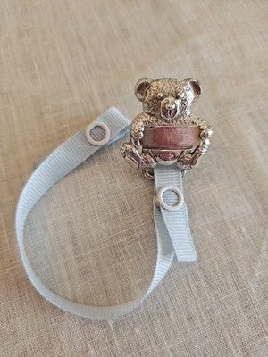 Empire Sterling Silver Teddy Bear Baby Boy Pacifier Clip .925 Blue Engravable 