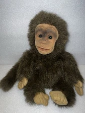 Vintage Hosung Brown Monkey Hand Puppet 14" Plush Chimp Squeaker In Mouth 1994