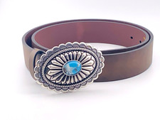 Ariat Women's Western Belt Oval Turquoise Floral Scalloped Buckle Brown Sz L