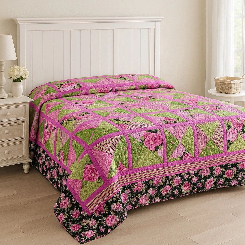 Colcha de algodón hecha a mano vintage - 100”x100” - tamaño queen/king Foto 2 de 4