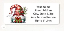 30 CUTE CHRISTMAS HOLIDAY GNOME PERSONALIZED RETURN ADDRESS LABELS,  1" x 2.625"