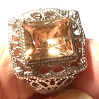 Vintage-Style Citrine Ring Sz 10 High-Set Prong Square Filigree Silver Plated