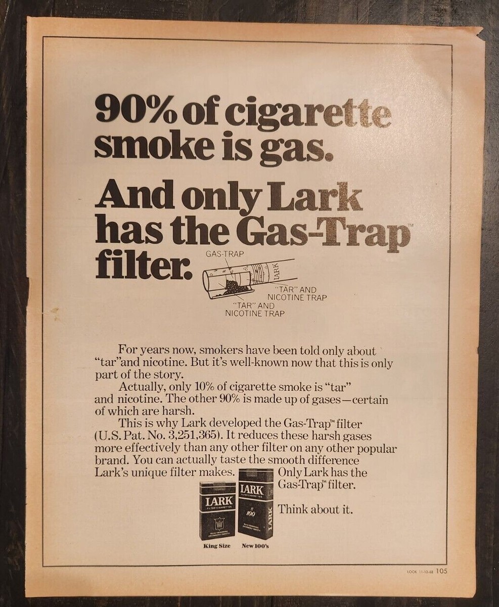1968 Lark Gas-Trap Filter Cigarettes Full Page Look Magazine Print Ad