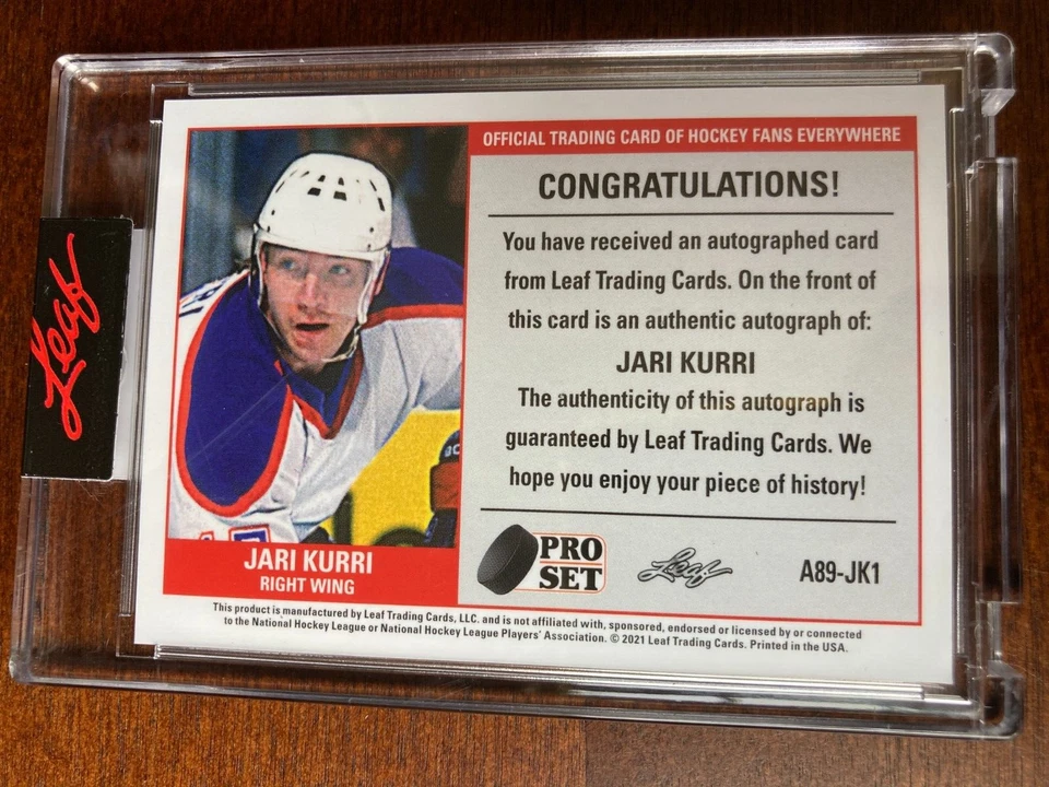 Leaf Pro Set Memories 2021 Jari Kurri automático 02/15 autógrafo Edmonton Foto 2 de 2