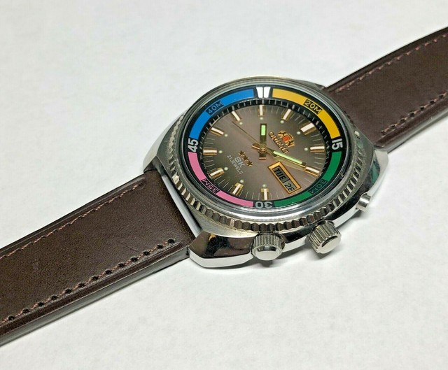 NOS 1980s Orient SK 21 Jewels Automatic Caliber 46943 Rotating Bezel Jumbo Watch | eBay