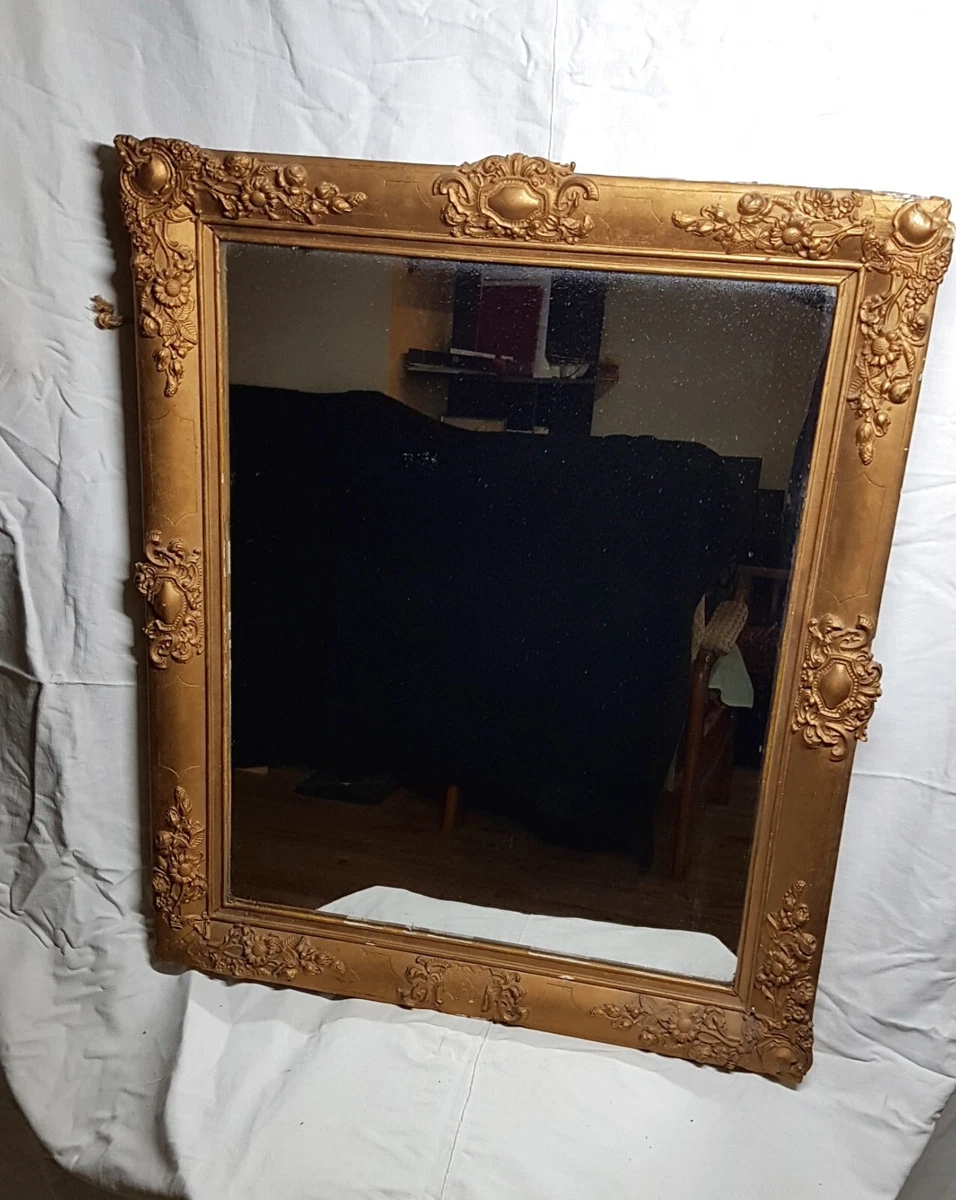 Grand Miroir Ancien En Bois Doré - 130x91cm - Très Bon état Occasion