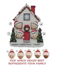 Personalized House Family of 4 Blended Biracial Christmas Ornament
