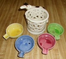 VTG Stackable Individual Ashtray Caddy w Dog EUC Ceramic Pottery Japan, RARE