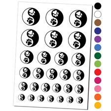Paw Prints Yin Yang Cat Dog Temporary Tattoo Water Resistant Set