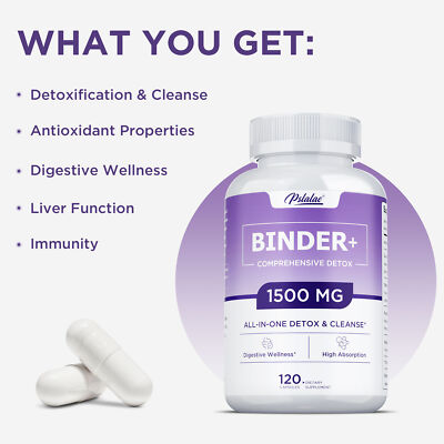 Binder 1500mg - Activated Carbon, Zeolite - Detox Support, Natural Cleanse Aid