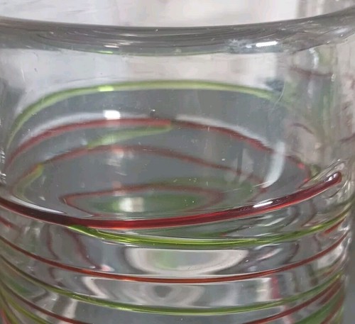 5 Piece Set Hand Blown Glass Cocktail Pitcher Glasses Red Green Swirl - Picture 16 of 16