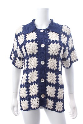 Calle Del Mar Karierter Häkel Strick Cardigan / Blau/Weiß / UVP: 1.175,00 £