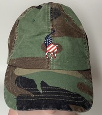 Polo Ralph Lauren Hat Cap Green Camo Big Pony USA Flag Patriotic July 4 Rare