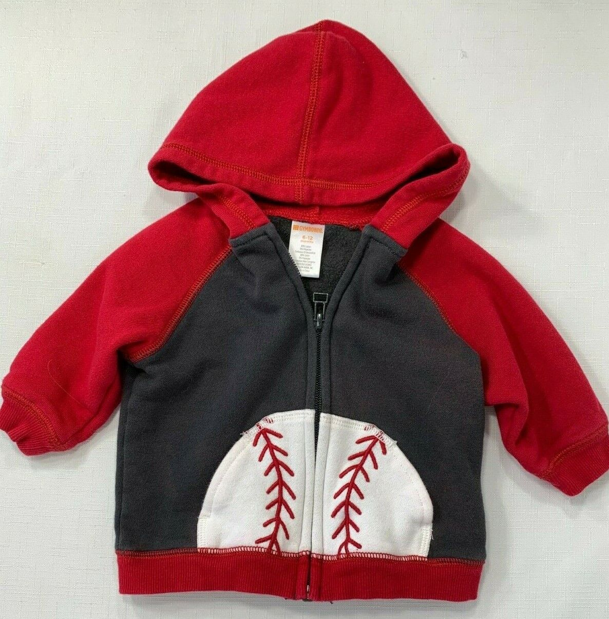 Gymboree 6-12 Months Red Max 74% OFF Gray Sweatshi Hooded Zip Baseball Front Max 62% OFF