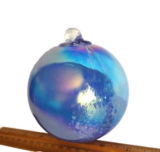 Blue Iridescent Dragon Scales Art Glass Witch Ball Orb Hanging Ornament *4.5"
