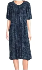 NWT Go Softly 3x Patio Dress Kaftan Short Sleeve Zip Crinkle Blue Paisley 124631