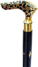 Walking Cane Wooden Walking Stick Brass Handle Black Antique Walking Cane