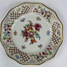 Schumann Dresden Chateau Deep Dinner Plate,Not Reticulated, Mixed Flowers 9.5”
