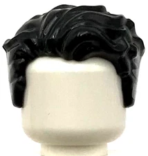 Lego New Black Minifigure Hair Swept Left Tousled Light Bluish Gray Streak Part