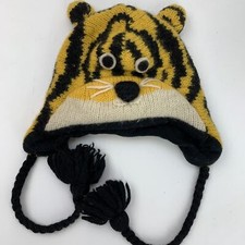 Tiger Head Kids Knit Skull Cap Hat Fitted One Size
