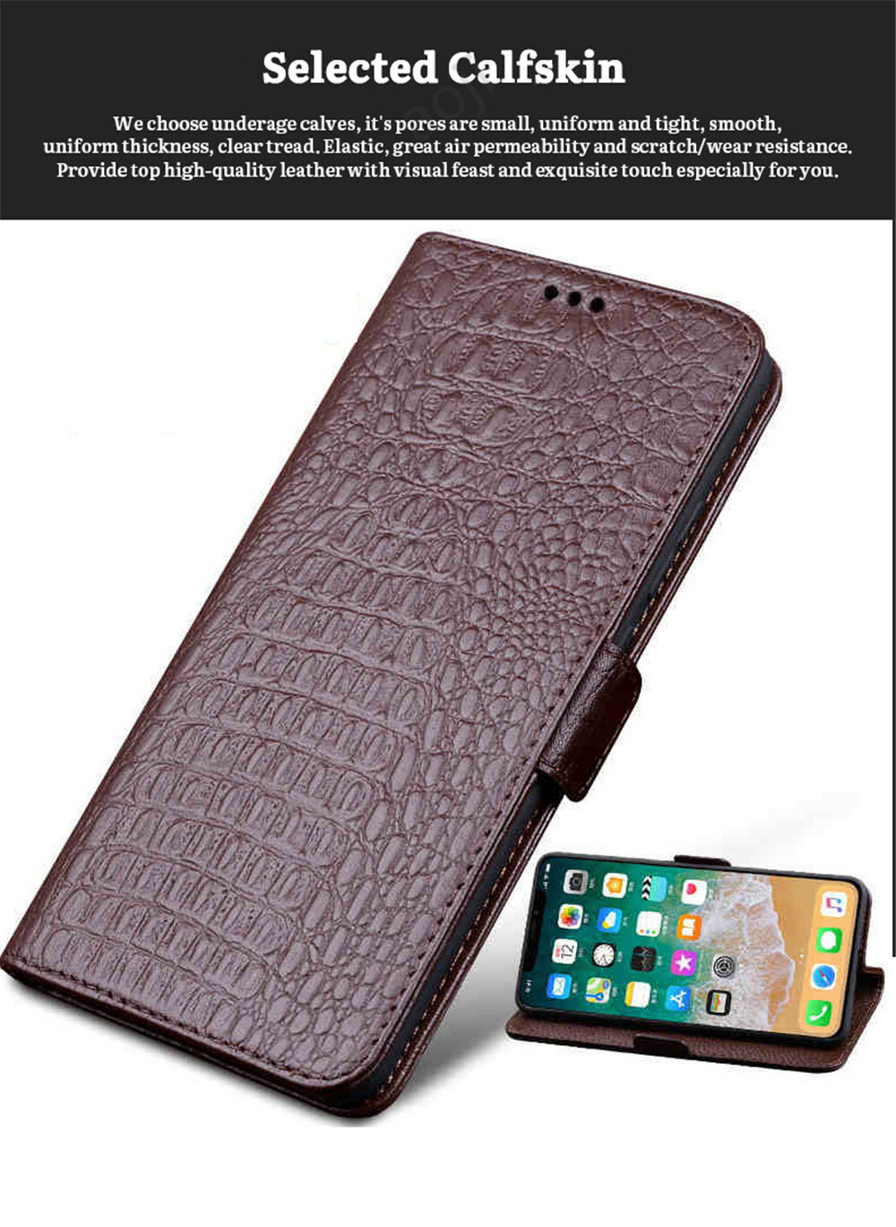 Genuine Leather Flip Case with Card/Cash Slots for iPhone 15/14/Plus